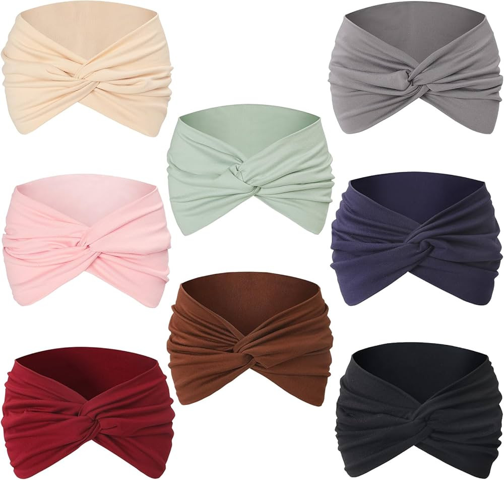 8 Pcs Stretchy Headbands for Women, Absorbed Sport Headband Soft Twist Knotted Hairbands for Dail... | Amazon (US)