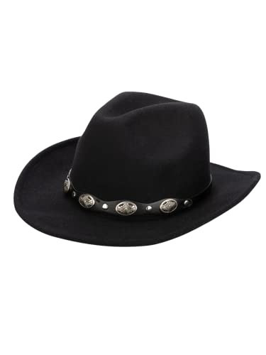 San Diego Hat Company Women's Faux Felt Cowboy Hat with Western Conche Trim, Black, One Size | Amazon (US)
