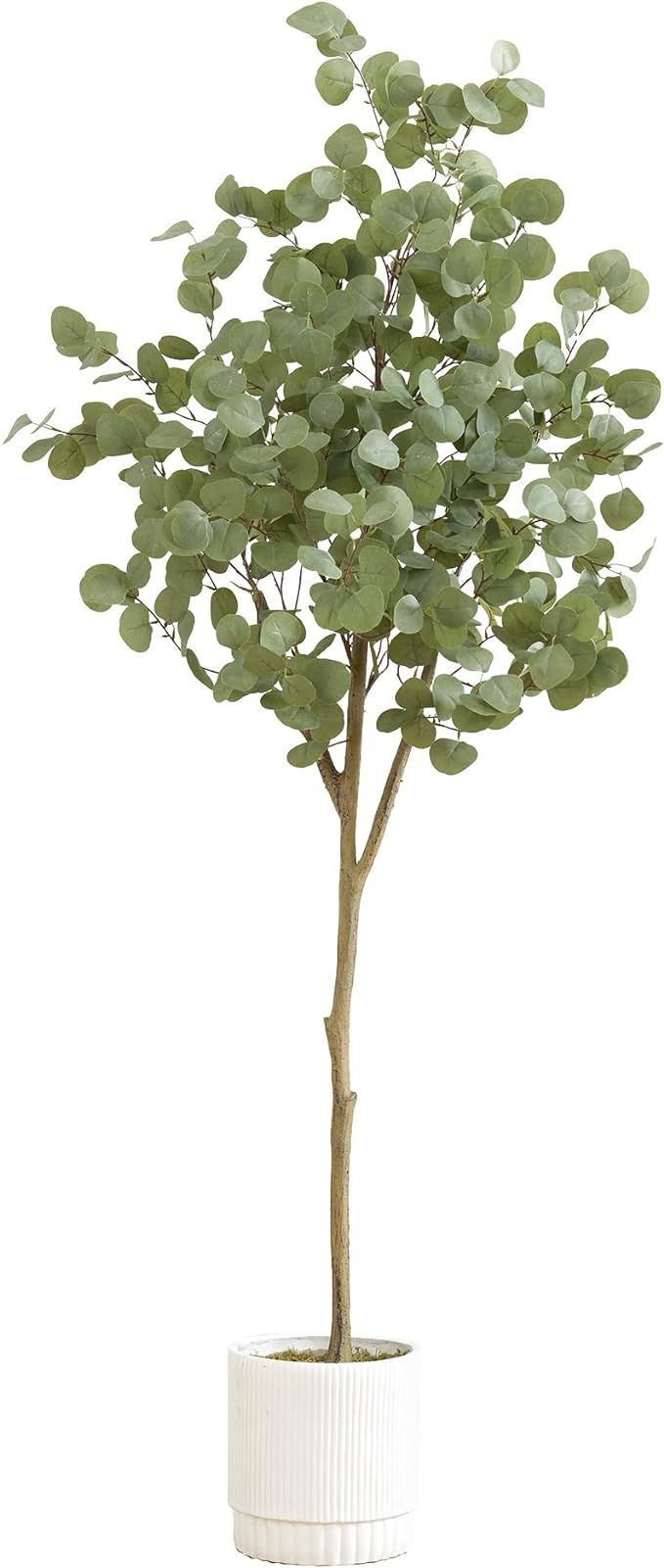 Nearly Natural 6ft. Artificial Eucalyptus Tree with White Decorative Planter | Amazon (US)