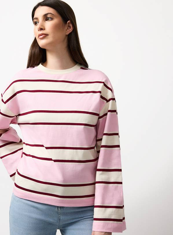 Pink Striped Long Sleeve T-Shirt L | Tu Clothing