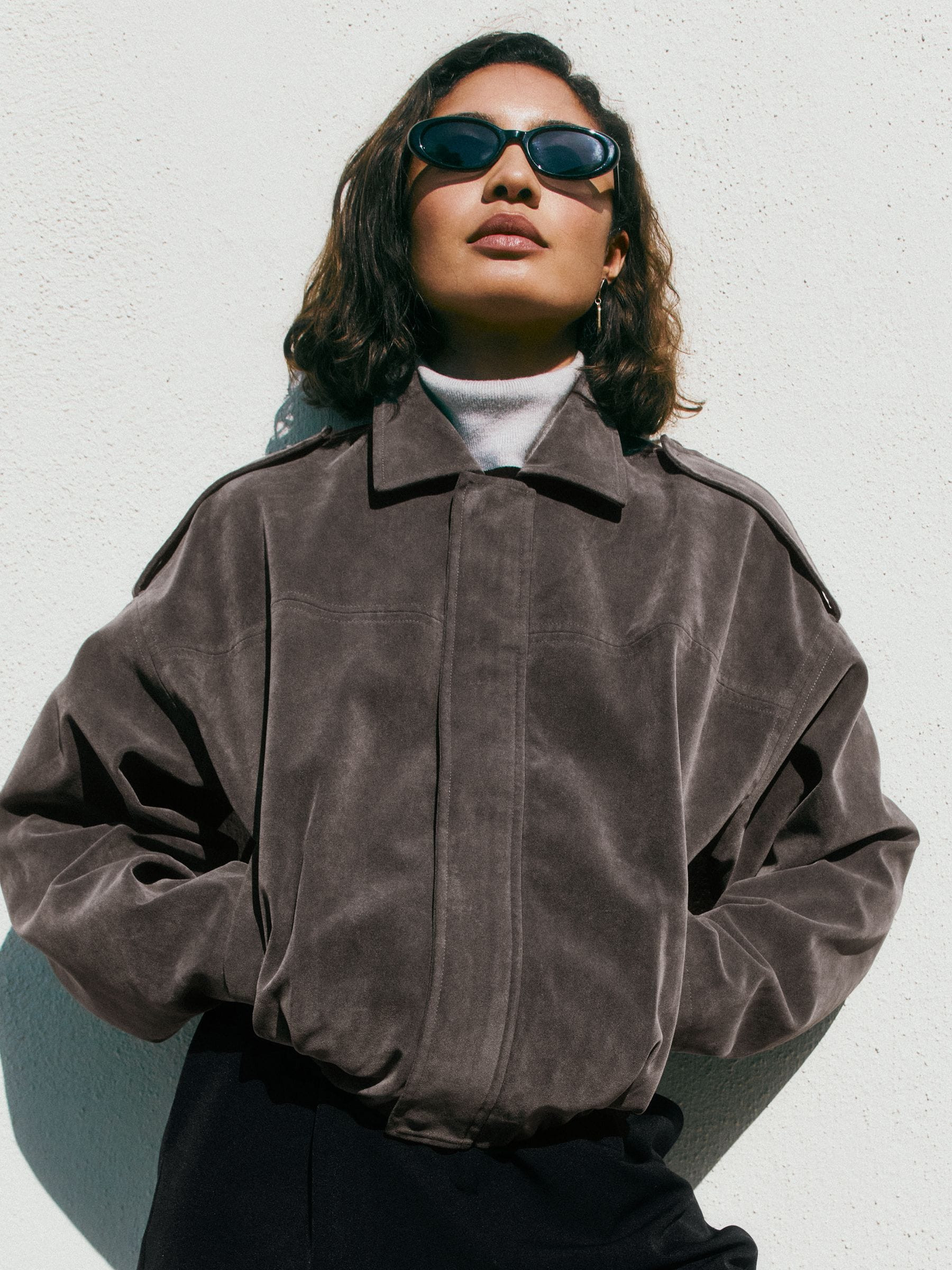 Friends Like These Faux Suede Oversize Bomber Jacket | Next US