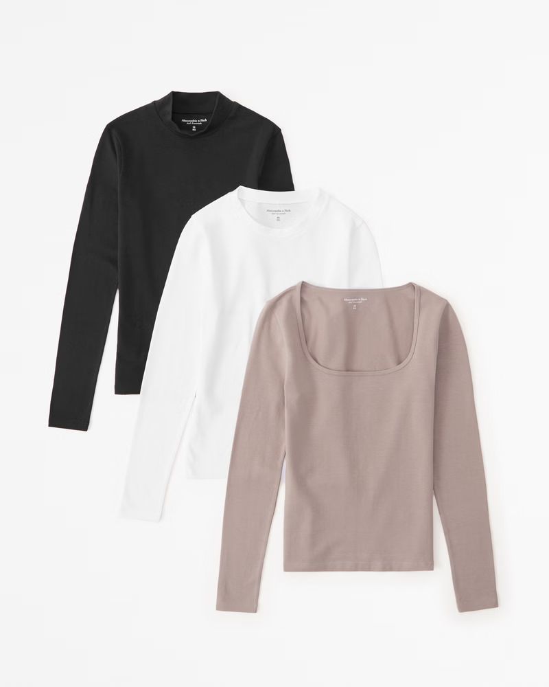 3-Pack Long-Sleeve Cotton-Blend Seamless Fabric Tops | Abercrombie & Fitch (US)