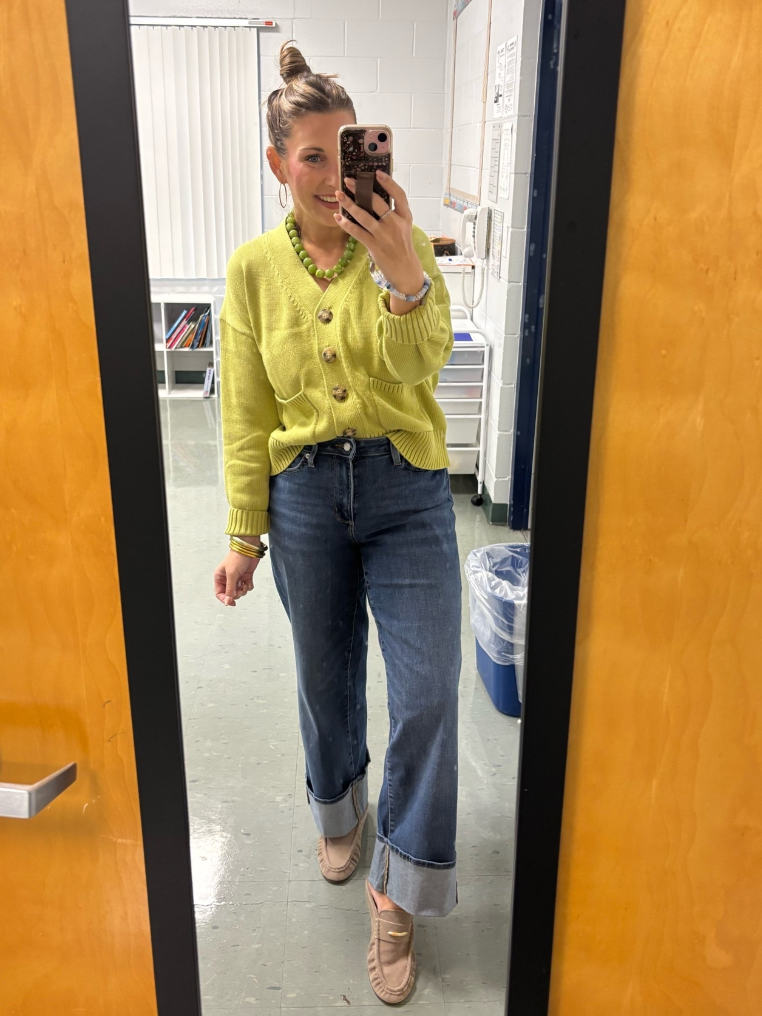 ootd- causal teacher work outfit! Loving these cuff jeans & green cardigan 

TTS
Fall outfit idea 
Button cardigan 
Fall denim jeans

#LTKmomlife #LTKootd #LTKSaleAlert