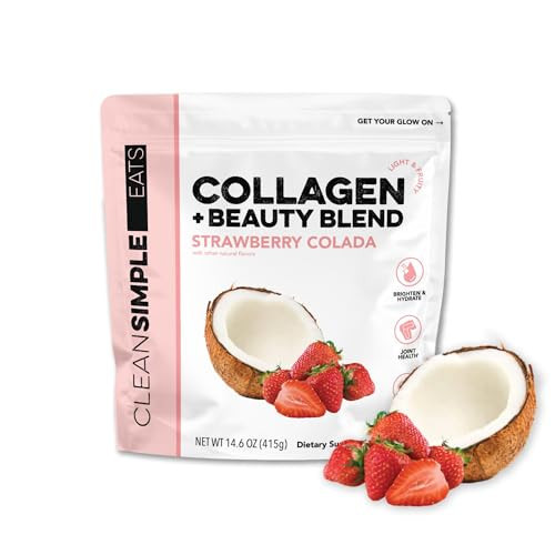 Clean Simple Eats Collagen Powder + Beauty Blend, Strawberry Colada, Hydrolyzed Collagen Peptides from Grass Fed Bovine & Chicken, Hyaluronic Acid for Hair, Skin, Nail & Joint Support, 30 Servings | Amazon (US)