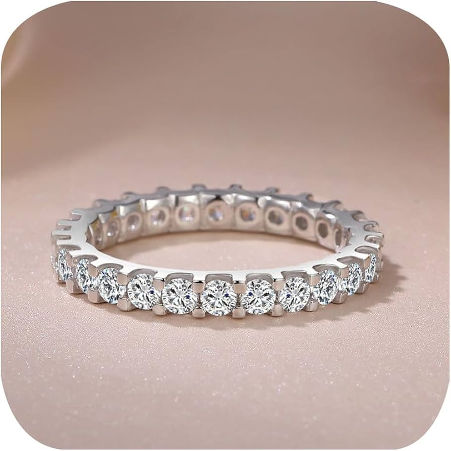 3mm Eternity Band for Women 925 Sterling Silver Wedding Thin Band Shiny Full Simulated Diamond Ro... | Amazon (US)