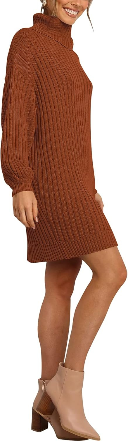 ANRABESS Women Turtleneck Long Lantern Sleeve Casual Loose Oversized Sweater Dress Soft Winter Pu... | Amazon (US)
