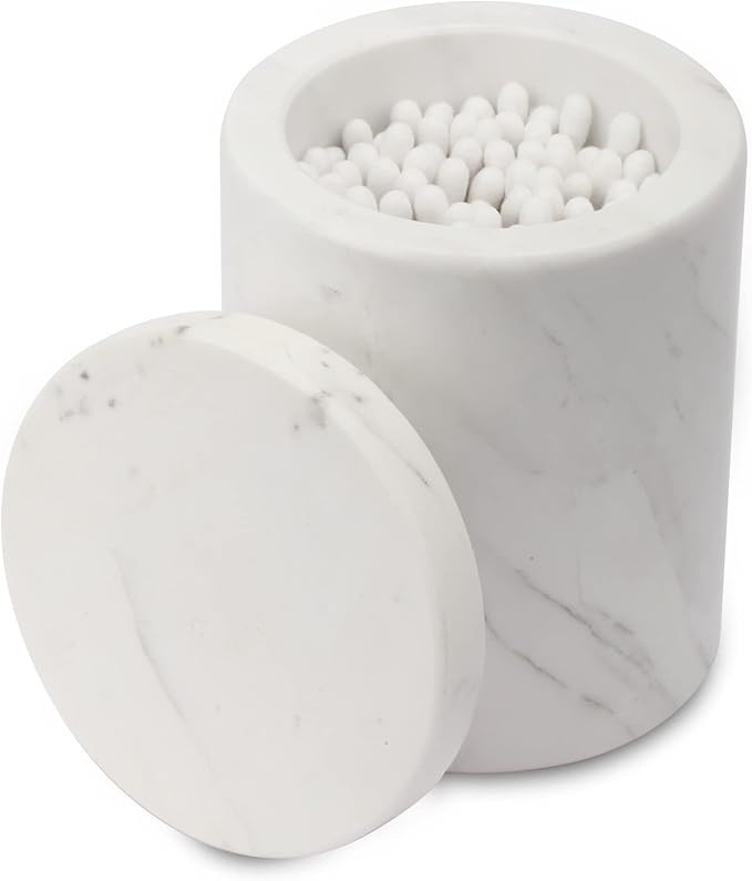 Amazon.com: WORHE Marble Canister Natural Marble Cotton Swabs Container with Lid Bathroom Vanity ... | Amazon (US)