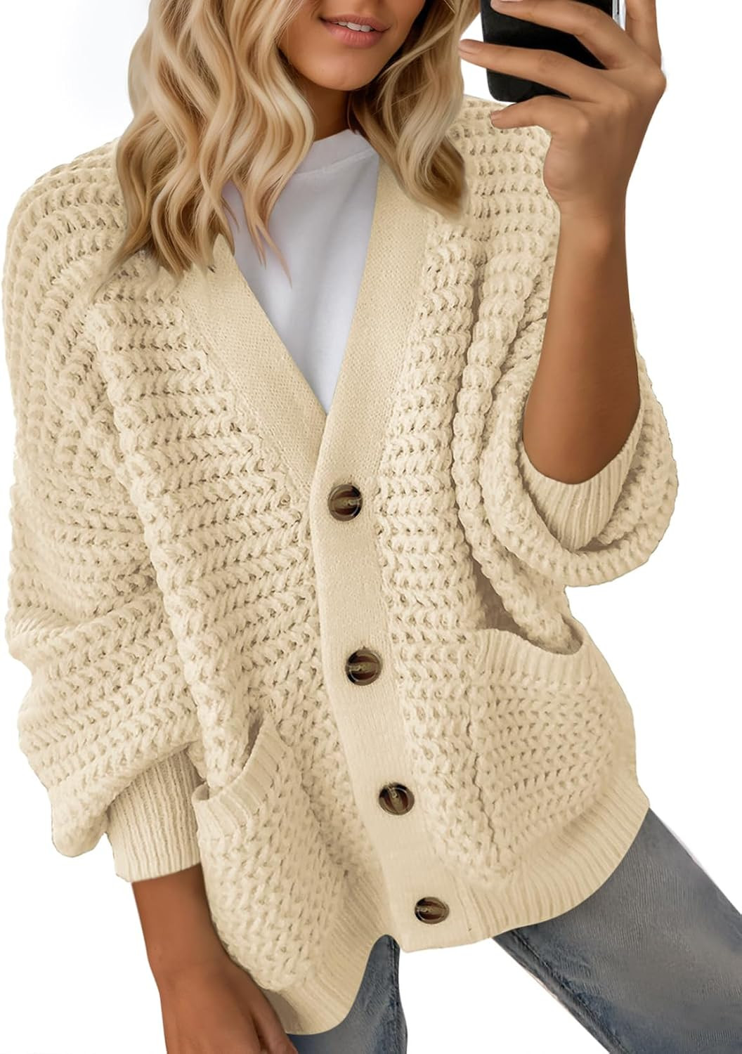 Dokotoo Women's 2026 Fashion Casual Open Front Long Sleeve Chunky Knit Cardigans Sweaters Outerwear Coats | Amazon (US)