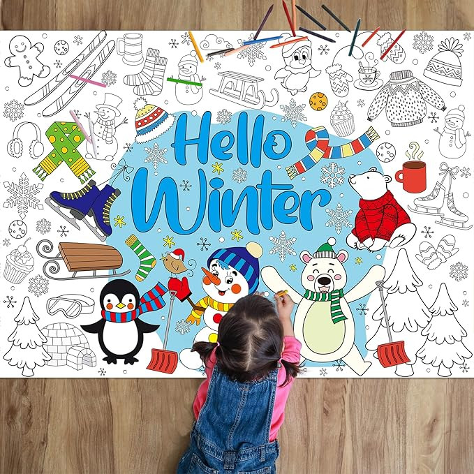 Winter Coloring Books for Kids Snowmen Snowflakes Giant Coloring Poster Winter Scenes Large Color... | Amazon (US)