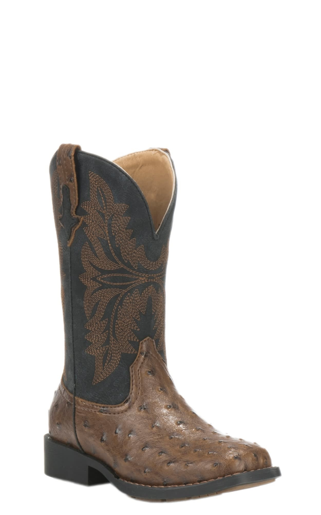 Roper Youth Black with Brown Ostrich Print Square Toe Cowboy Boots - 4xD - From Cavender's | Cavender's