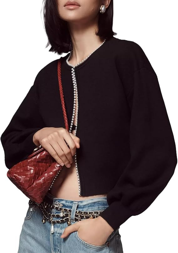 Kedera Womens Casual Pearls Cardigan Sweater Elegant Long Sleeves Oversized Pullover Knit Sweater | Amazon (US)