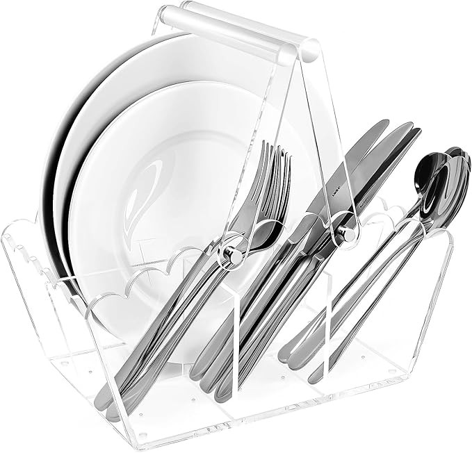 Scalloped Silverware Organizer. Acrylic Utensil Caddy.Heavy-Duty Countertop Cutlery Holder for Sp... | Amazon (US)
