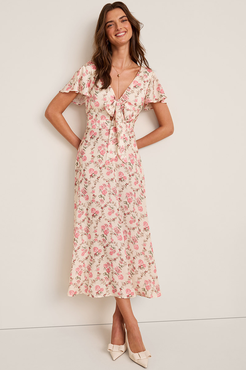 Nora Floral Bow Front Midi Dress | Francesca's
