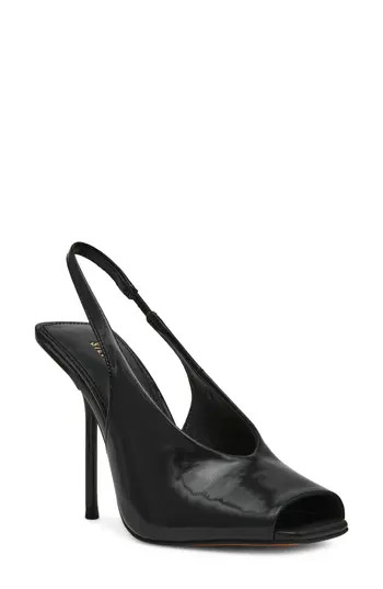 Steve Madden Lucian Slingback Peep Toe Sandal in Black Leather at Nordstrom Rack, Size 9 | Nordstrom Rack