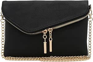 FashionPuzzle Envelope Wristlet Clutch Crossbody Bag with Chain Strap (Black) One Size | Amazon (US)