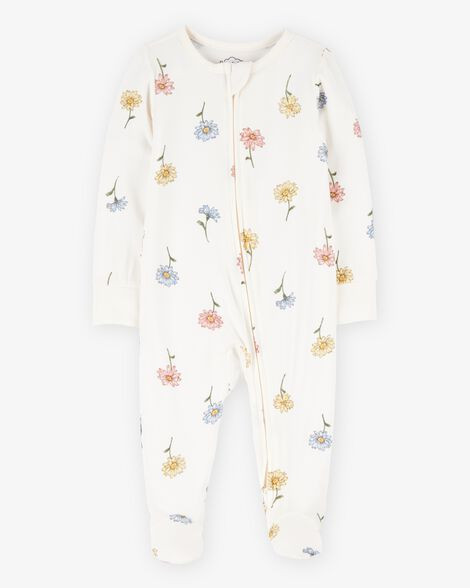 Baby Girl Floral Print 2-Way Zip PurelySoft Sleep & Play Pajamas - Ivory | Carter's Inc