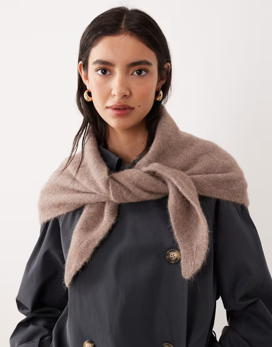 ASOS DESIGN alpaca wool mix knit triangle scarf in beige-Gray | ASOS (Global)