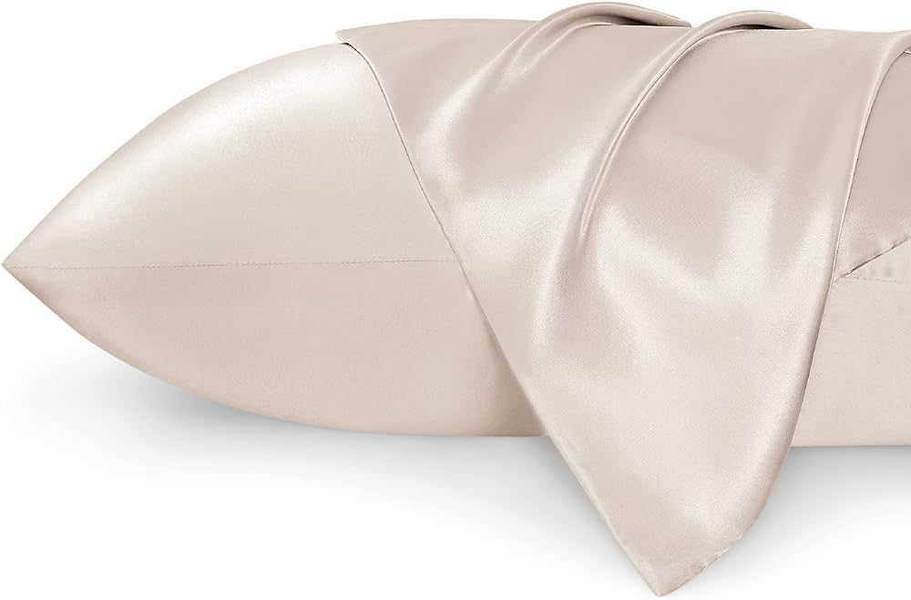 Bedsure Satin Pillowcase for Hair and Skin Queen -Beige Silk Pillowcase 2 Pack 20x30 Inches - Sat... | Amazon (US)