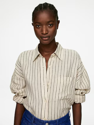 Linen Shirt – Beige/Black – Women – ARKET GB | Arket UK