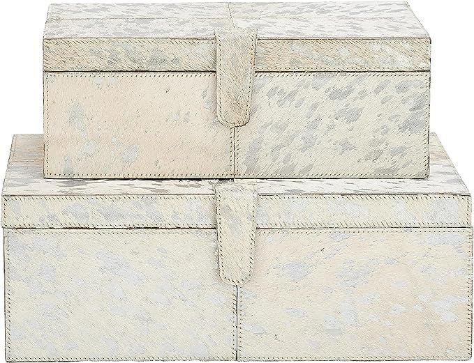 Deco 79 Glam Leather Rectangle Box, Set of 2 17", 14"W, Silver | Amazon (US)
