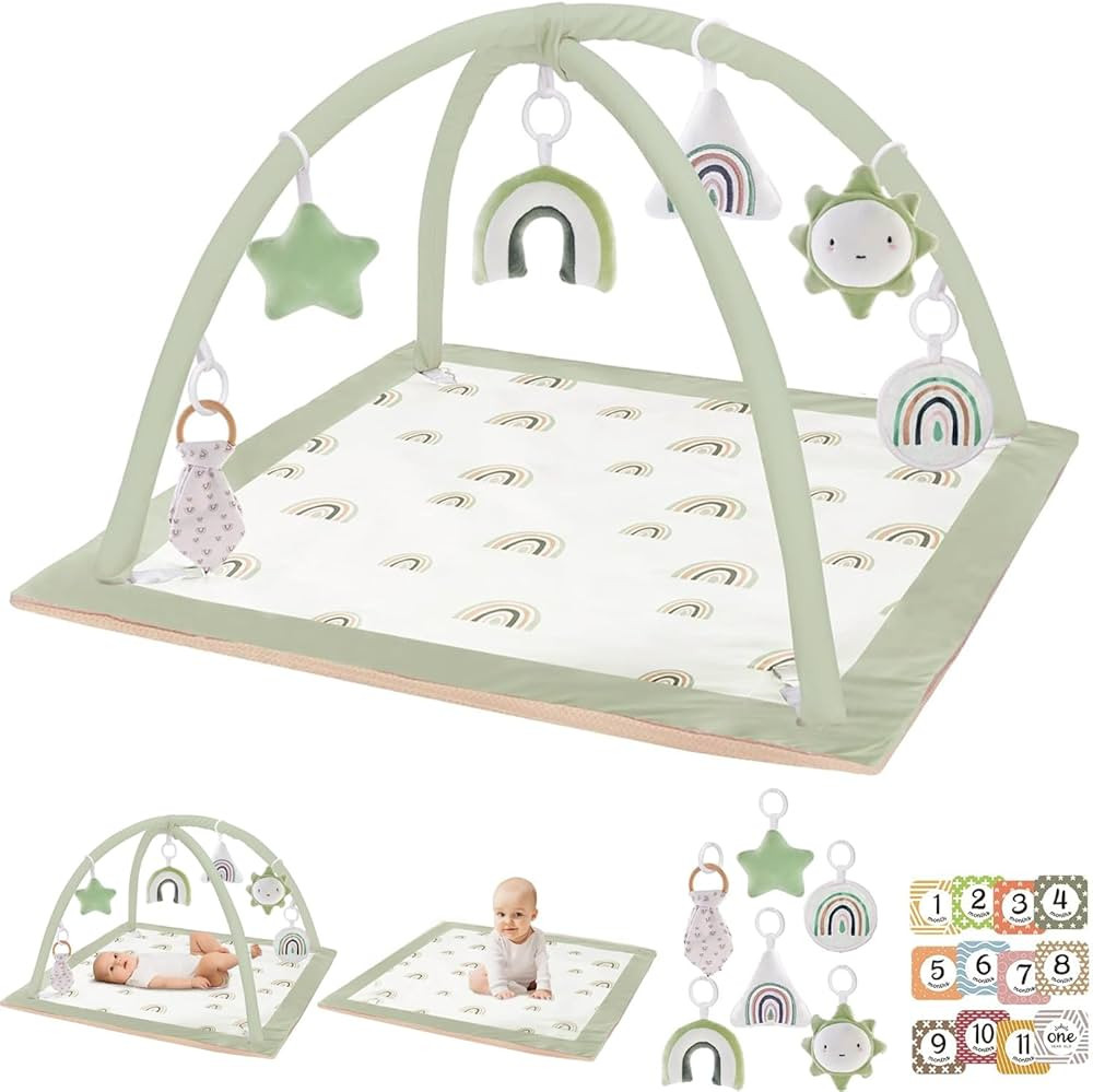 Washable Tummy Time Mat, Baby Play Gym with 6 Featured Toys, Baby Gym for Infant & Toddler, Large... | Amazon (US)