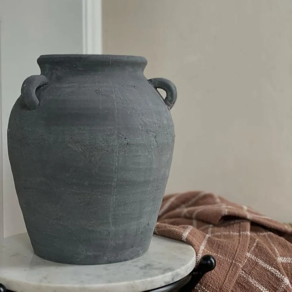 Black Vintage Decorative Vase for Home Décor, 12" Tall Handmade Terracotta Vase, Large Black Ceramic Vase | Amazon (US)