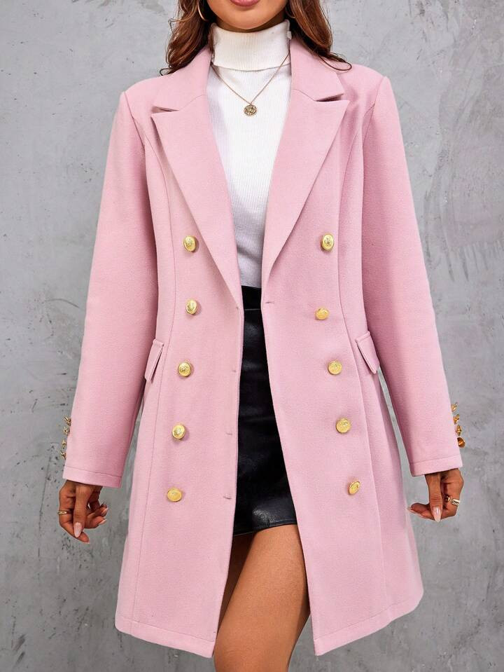 Double Breasted Flap Detail Overcoat | SHEIN