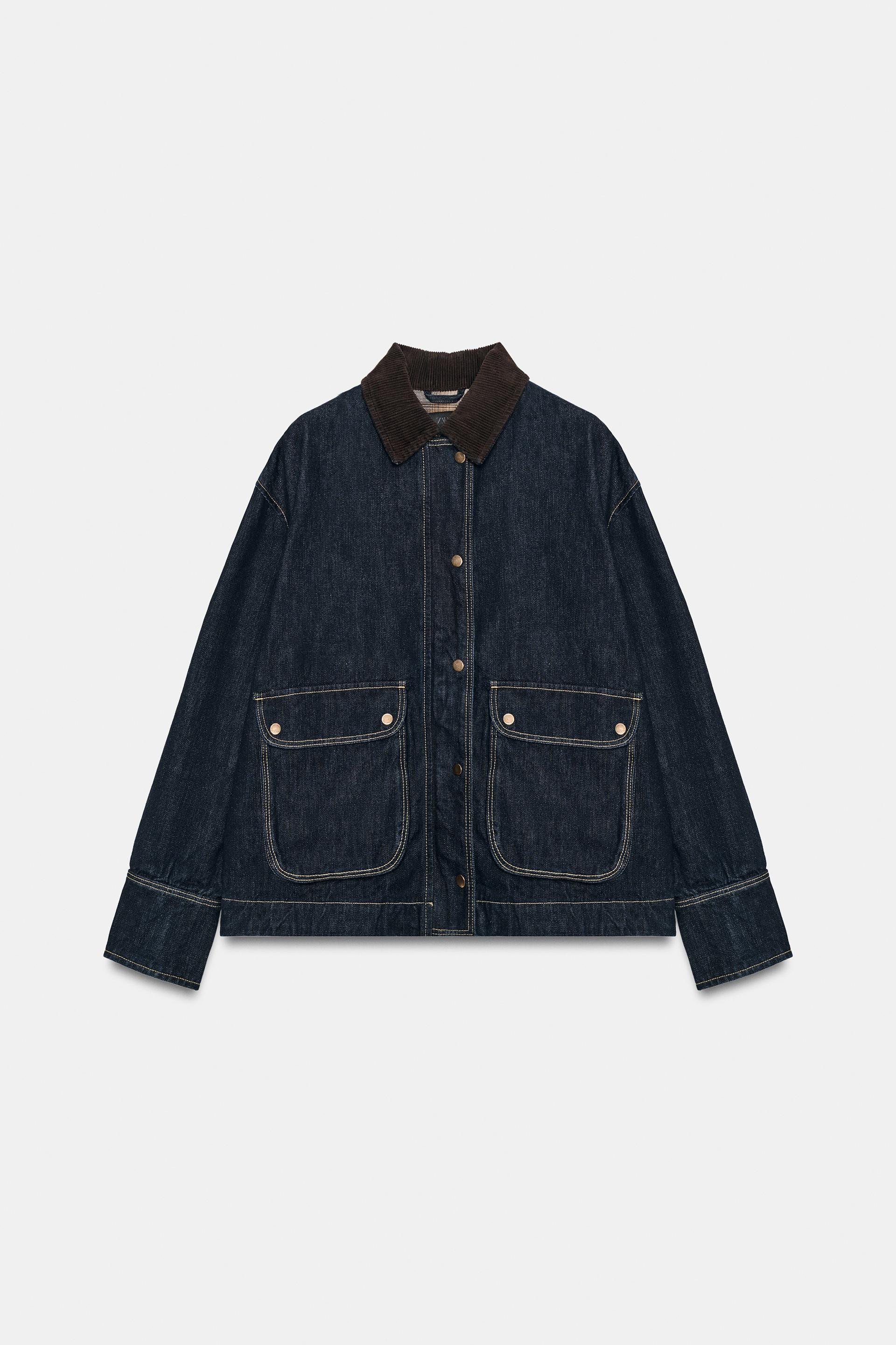 Zara - Z1975 Denim Jacket With Corduroy Collar - Blue - Xs - Woman | Zara US