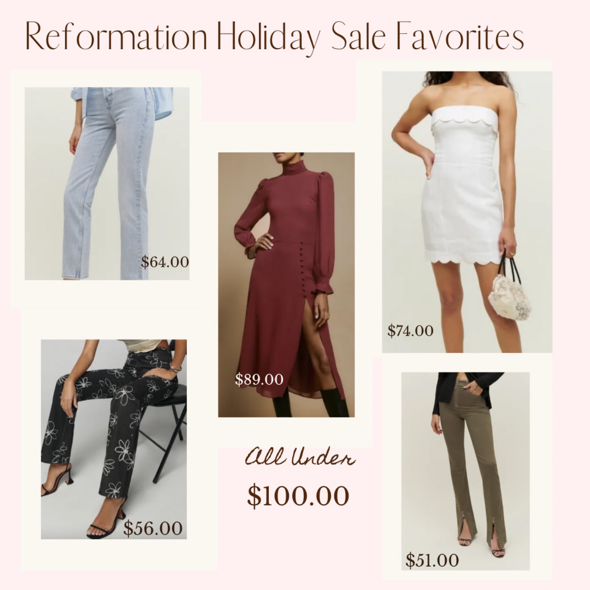 Holiday sales are the best sales! & you don’t want to miss out on these weekend steals from @reformation {{all under $100!}}
*
*


#LTKsalealert #LTKSeasonal #LTKunder100