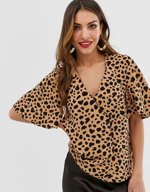 Warehouse top with side buttons in leopard print | ASOS US