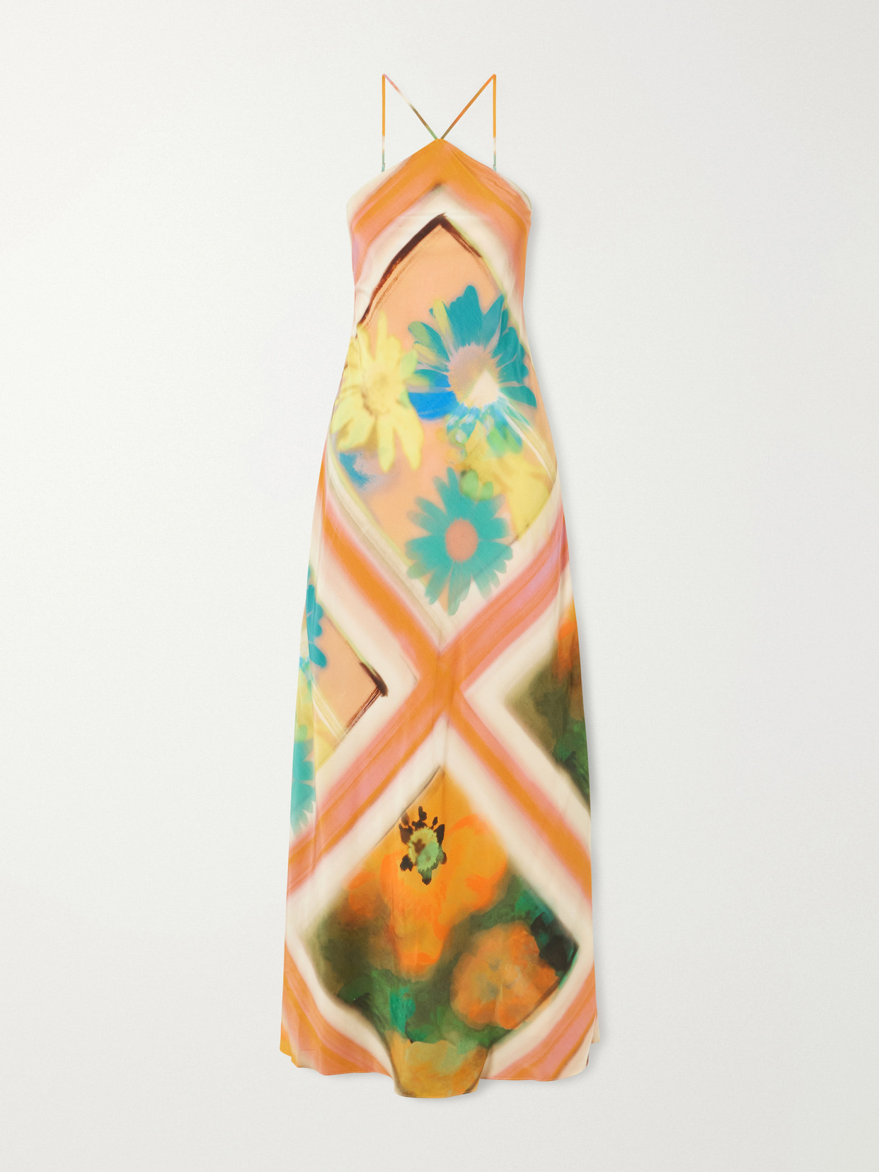STAUD - Cubism Striped Floral-print Satin Maxi Dress - Multi | NET-A-PORTER (US)