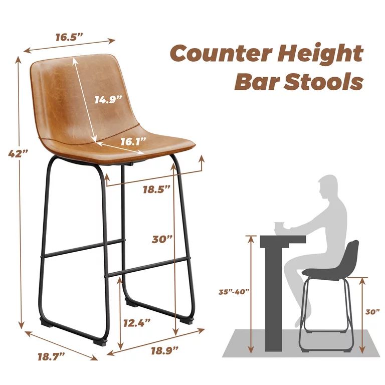 YaFiti Barstools 30' PU Leather Counter Height Bar Stools Set of 4 with Back Modern Armless Chair... | Walmart (US)