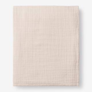 Gossamer Parchment Solid Cotton Queen Woven Blanket | The Home Depot