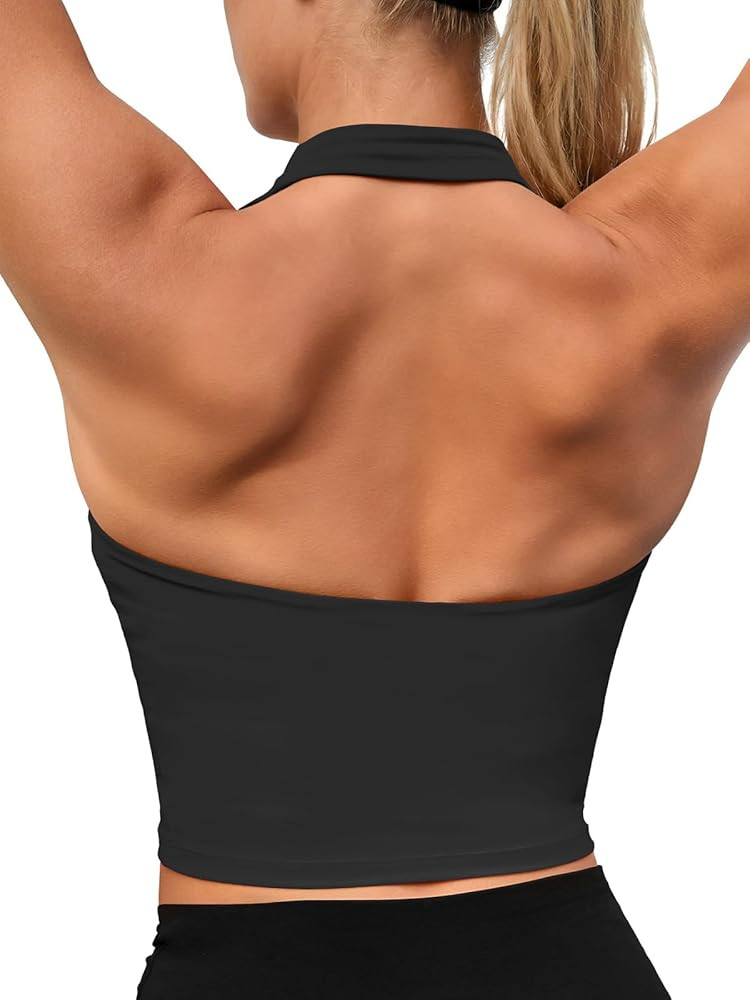 Aoysky Camiseta sin mangas de entrenamiento para mujer con brasier integrado, con espalda abierta... | Amazon (US)