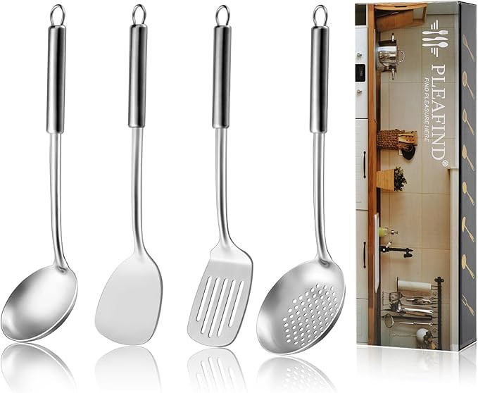 Pleafind 4-Pcs Cooking Utensils Set, Stainless Steel Kitchen Utensils, Wok Utensils Set Include W... | Amazon (US)