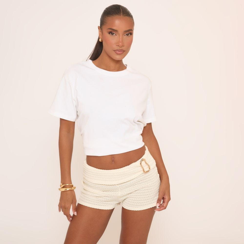 Low Rise Gold Trim Fold Over Shorts In Cream | EGO (UK)