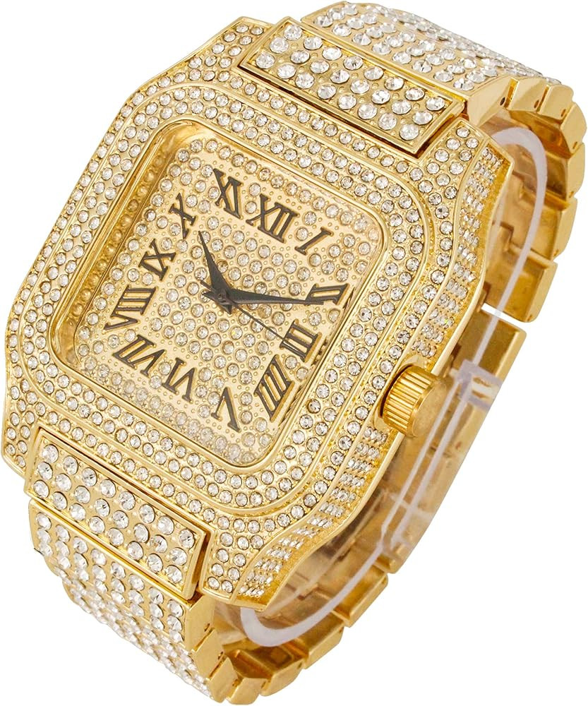 Charles Raymond Bling-ed Out Biggie Square Hip Hop Iced Out Watch You Will Hypnotize in a Crystal... | Amazon (US)