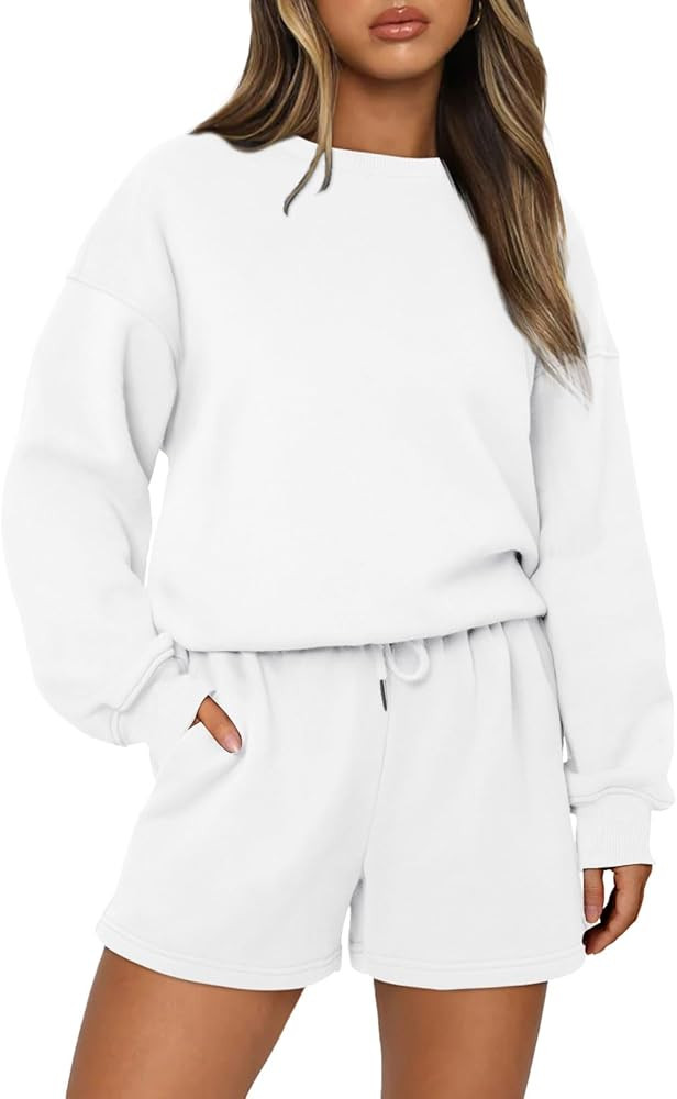 AUTOMET Womens Two Piece Outfits 2 Piece Lounge Matching Sets Fleece Sweatsuit Sweat Shorts Fashi... | Amazon (US)