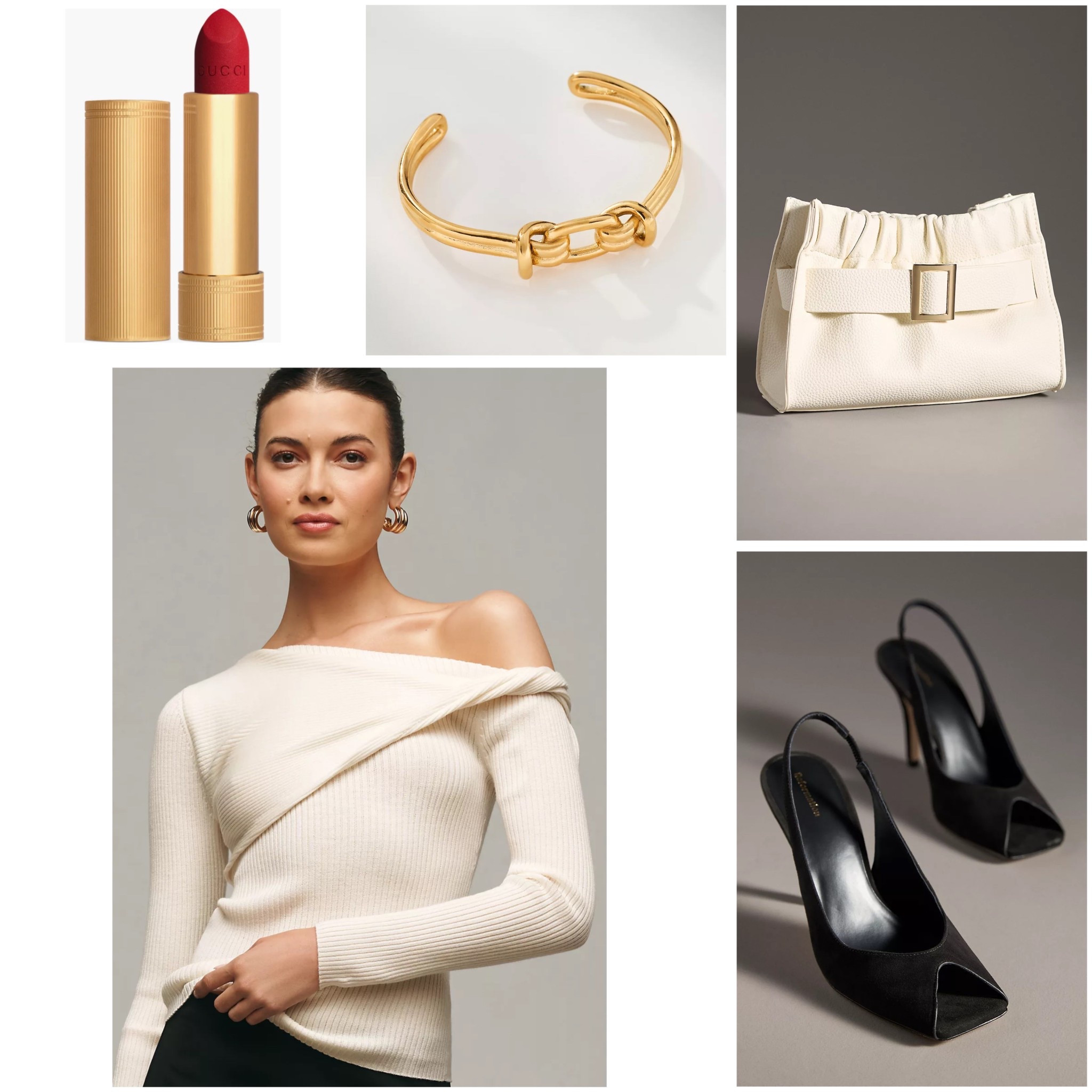 I thought this was such a beautiful top. You can dress it up with black pants or wear it more casual with jeans for a possible date night or girls’ night outfit. 

Styled it with a bright red lipstick, gold-colored bracelet, an ivory clutch and black shoes. The shoes also are available in white! 

#LTKOver40 #LTKShoeCrush #LTKStyleTip