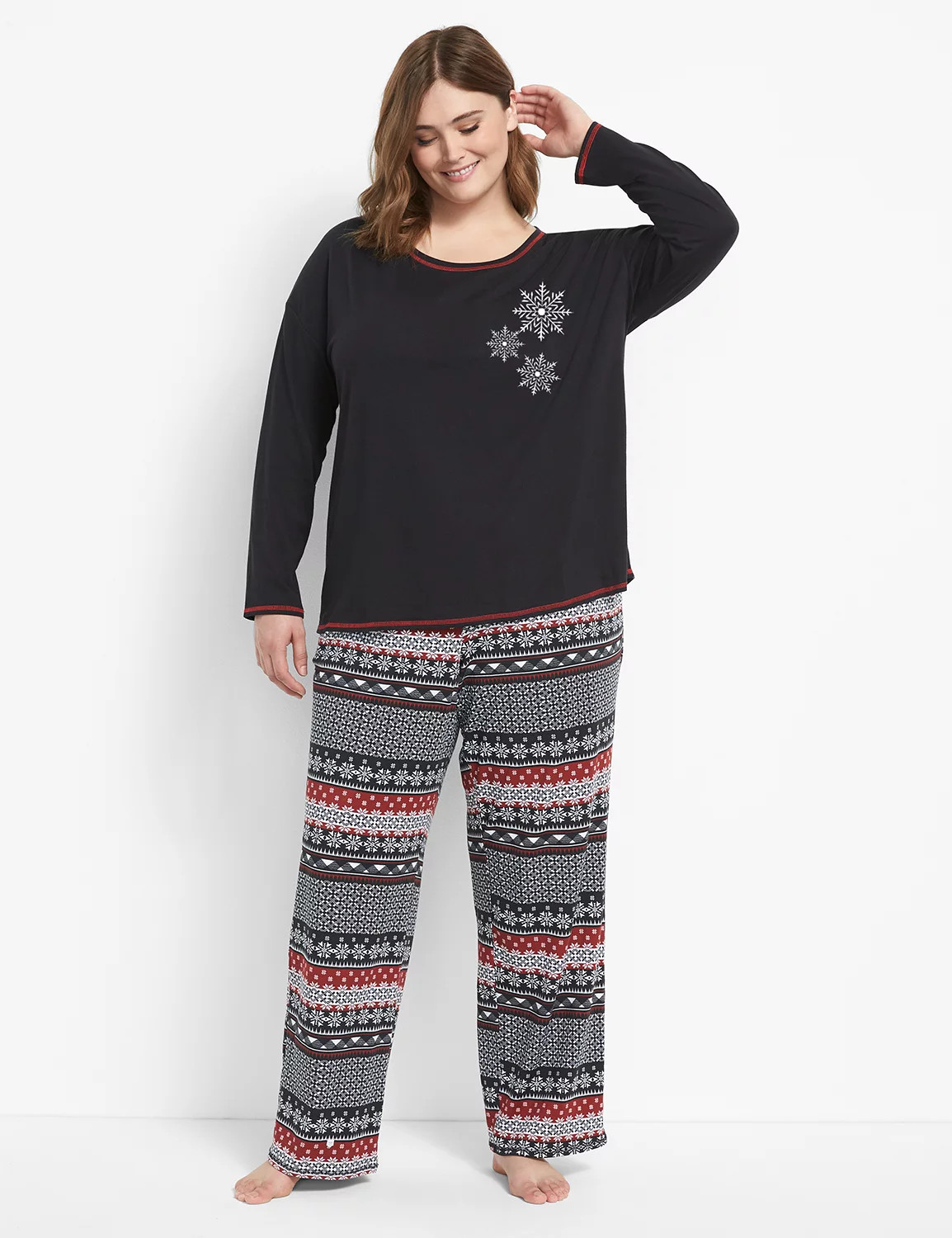 Lane Bryant Women's Long-Sleeve Tee & Pant Pj Set 12L Snowflakes | Lane Bryant (US)