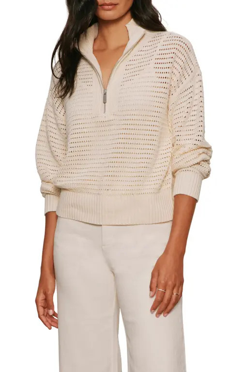 Sanctuary Open Stitch Half-Zip Cotton Blend Sweater in Collagen White at Nordstrom, Size Small | Nordstrom