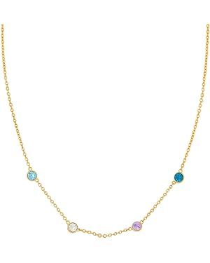 Custom Gold Four Stone Bezel Set CZ Birthstone Necklace, 16" Chain - Birthstone Necklace for Gran... | Amazon (US)