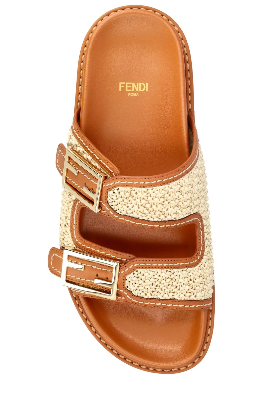 Fendi Double-Buckled Flat Slides | Cettire Global