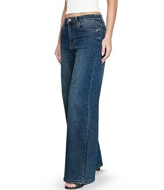 Rhinestone-Embellished High Rise Relaxed Fit Wide Leg Jeans | Dillard's