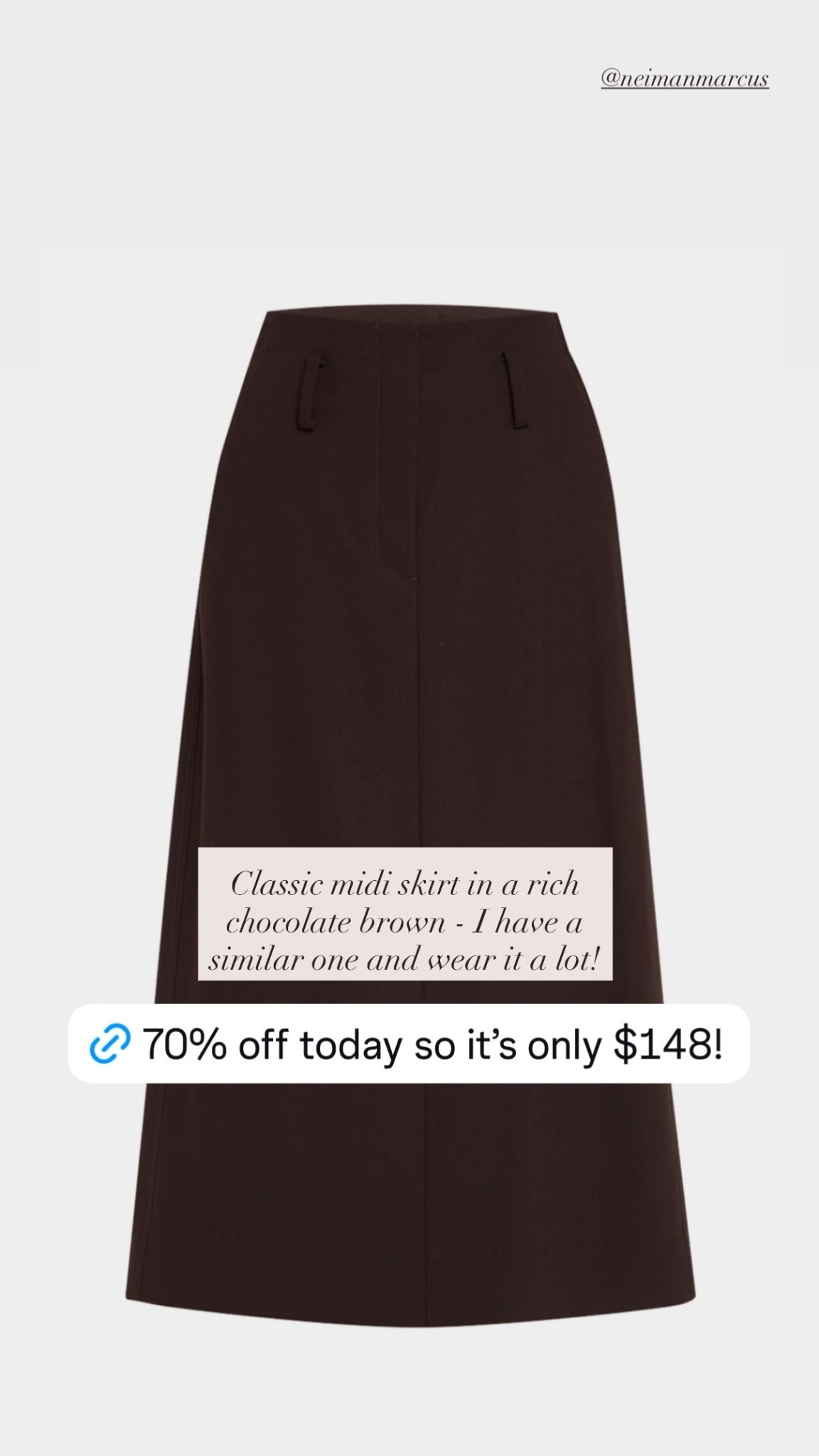 Classic midi skirt in a rich chocolate brown originally $495 now only $198. 

#classicstyle
#NeimanMarcus
#longskirt
#springskirt
#midiskirt

#LTKSaleAlert #LTKootd #LTKgrwm