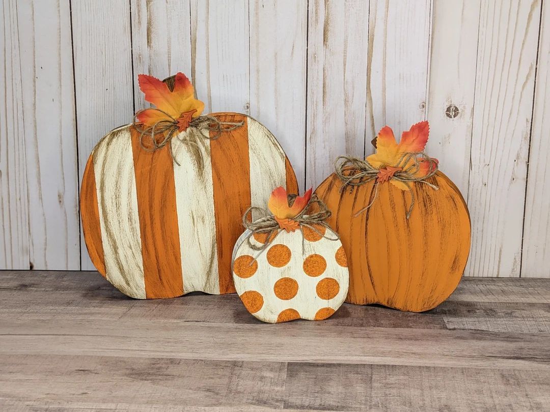 Wooden Pumpkins, Rustic Fall Decor, Autumn Rustic Centerpieces, Shelf Sitter, 3 Pumpkin Set, Deco... | Etsy (US)