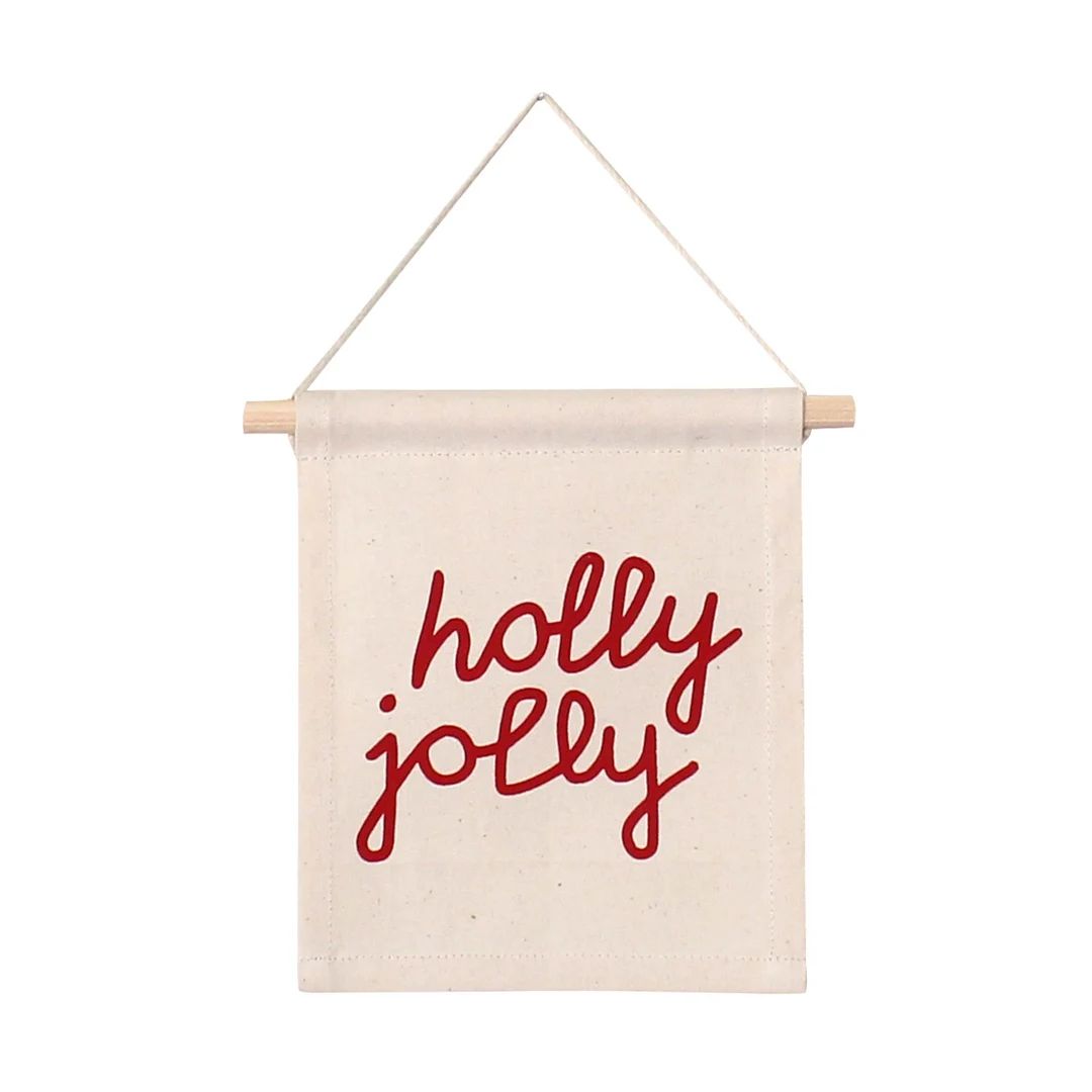 Holly Jolly Hang Sign - Mini Wall Hanging | Canvas Flag | Christmas Decor | Small Wall Banner | W... | Etsy (US)