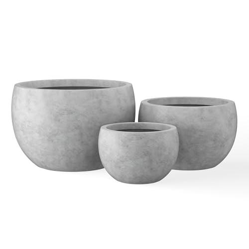 Kante 19.9",15.7",11.8" Dia Round Concrete Planter Set of 3, Outdoor/Indoor Large Bowl Plant Pots with Drainage Hole and Rubber Plug for Garden Patio Balcony Home, Natural Concrete | Amazon (US)