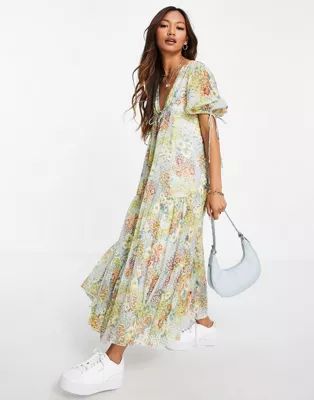 ASOS DESIGN 70s trapeze maxi dress in floral print | ASOS (Global)