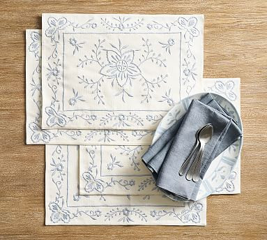 Chambray Floral Embroidered Cotton Placemats | Pottery Barn (US)